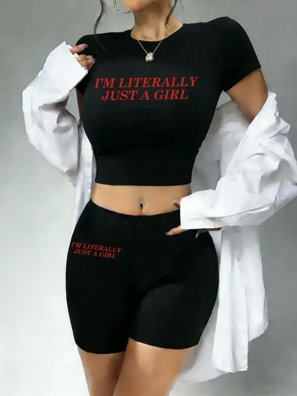 Trend Ben Sadece Bir Kızım Baskılı Babby TeeTişört Şort Kadın İki Parça Takım Üstler Pantolonlar