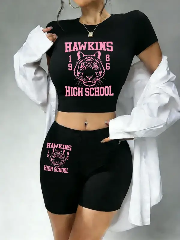 Trend Hawkins Lisesi 1986 Baskılı Babby Teelar ve Şortlar Kadın İki Parçalı Set Tişörtler İnce