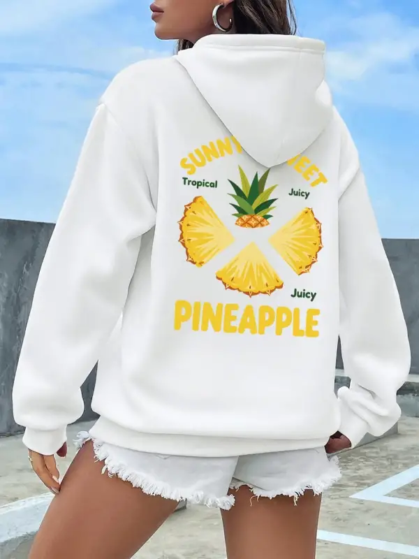 Tropikal Sulu Ananas Baskılar Kapüşonlular Bayan Kış Polar Sıcak Tişörtü Rahat Cep Kazaklar R