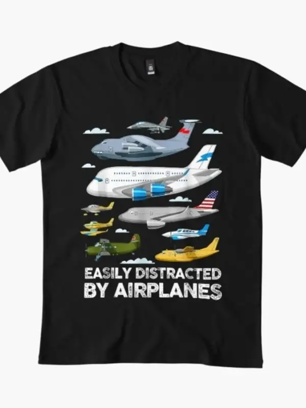 Uçaklar Tarafından Kolayca Dikkat Dağılıyor Havacılık Meraklısı Erkekler Kadınlar İçin Tişört