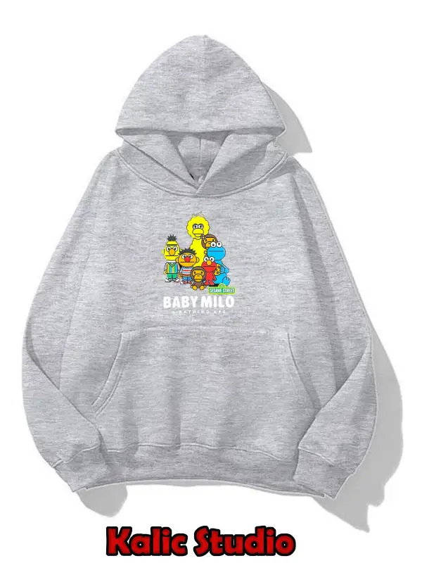 unisex Bape Baskılı oversize sweatshirt gri