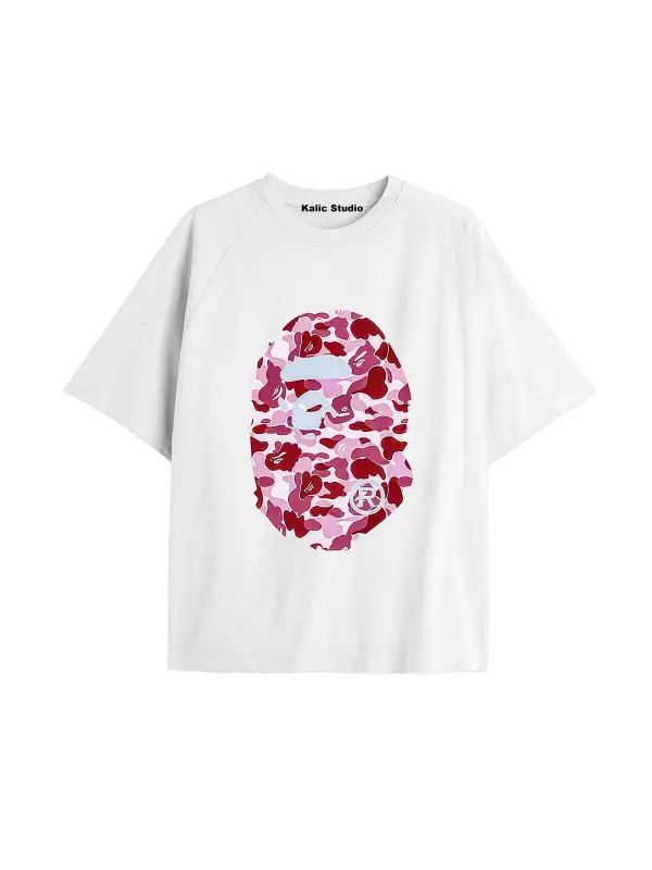UNİSEX Bay Bape Desenli Beyaz Yazlık T-shirt