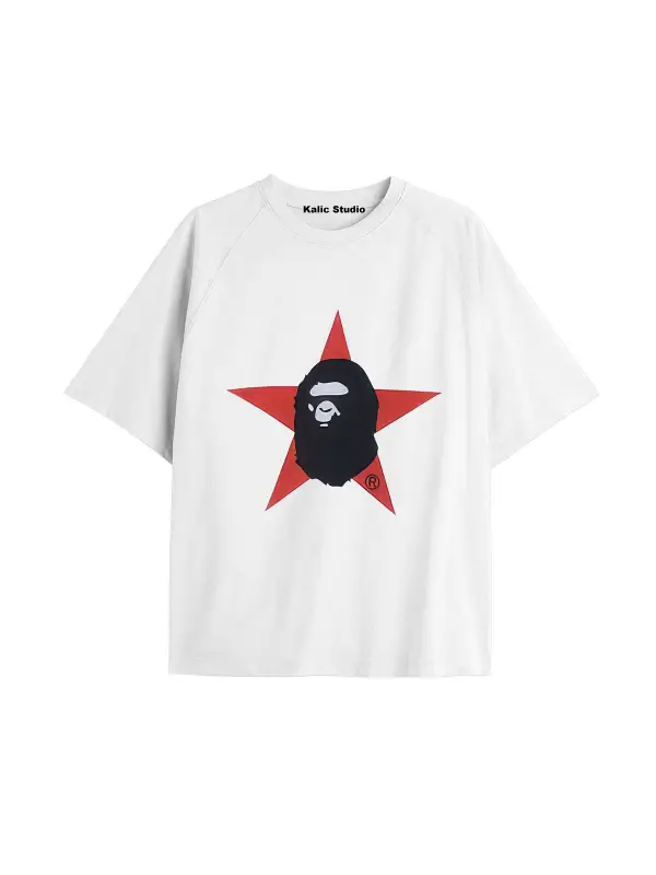 UNİSEX Bay Bape Desenli Beyaz Yazlık T-shirt