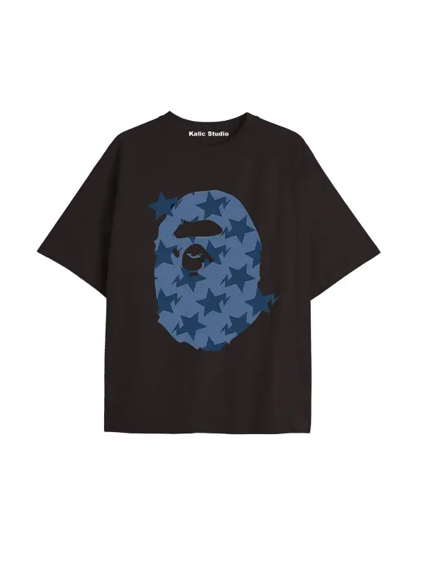 UNİSEX Bay Bape Desenli Siyah Yazlık T-shirt