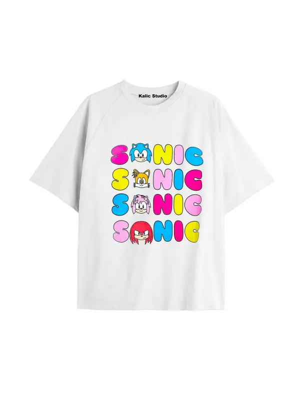 UNİSEX Bay Sonic Desenli Beyaz Yazlık T-shirt
