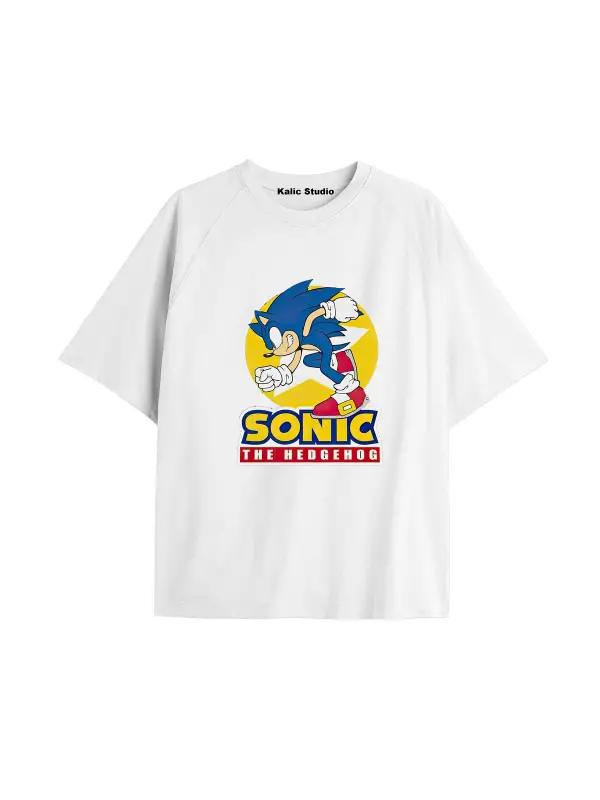 UNİSEX Bay Sonic Desenli Beyaz Yazlık T-shirt