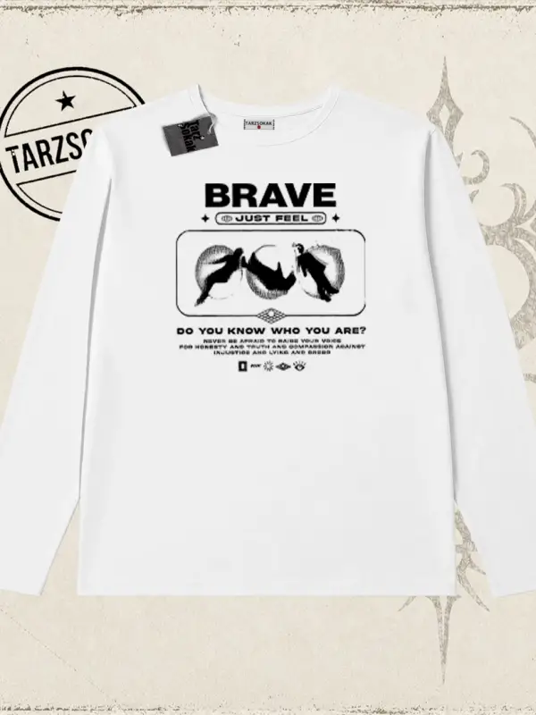 Unisex Brave Biskilet Yaka  Long Sleeve Beyaz