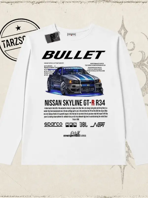 Unisex Bullet Fast and Furios v2 Biskilet Yaka  Long Sleeve Beyaz