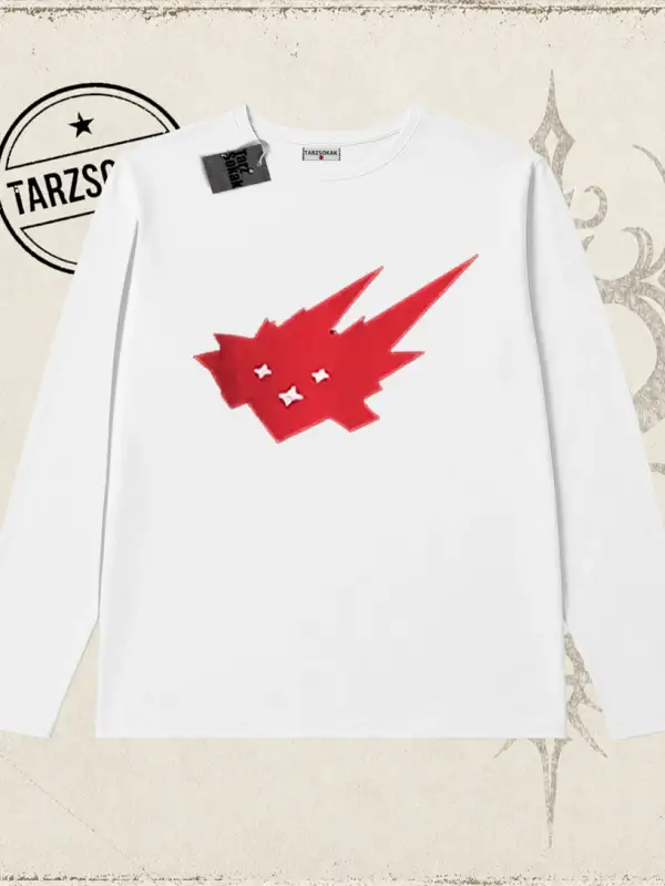 Unisex Cacti Travis Scott Biskilet Yaka  Long Sleeve Beyaz