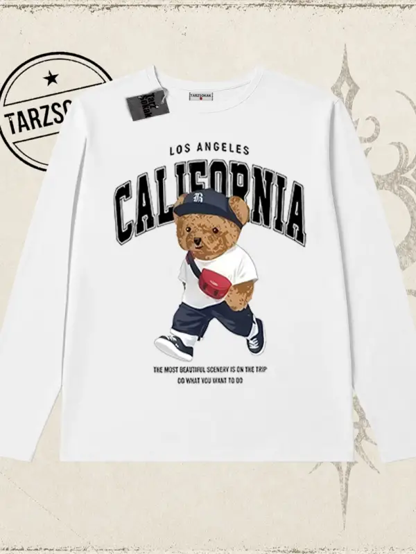 Unisex California Bear Biskilet Yaka  Long Sleeve Beyaz