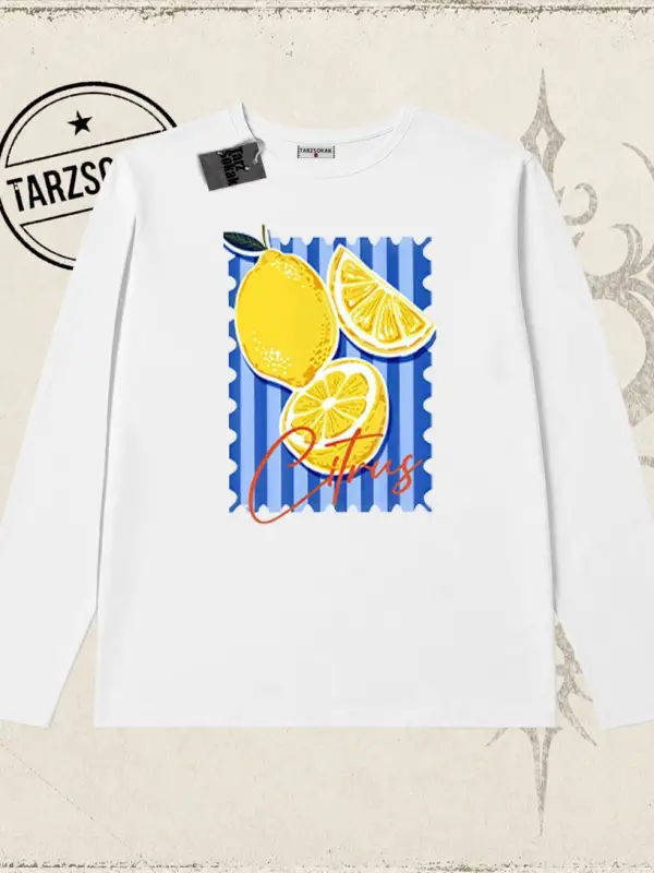 Unisex Citrus Biskilet Yaka  Long Sleeve Beyaz