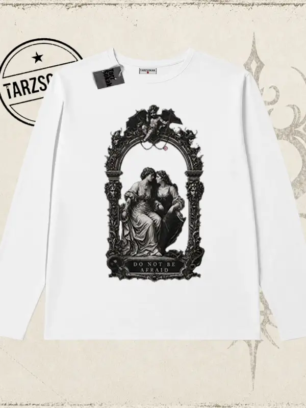 Unisex Do not be Afraid Biskilet Yaka  Long Sleeve Beyaz