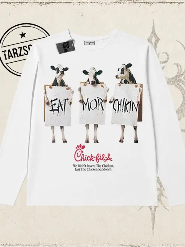 Unisex Eat More Chickin Biskilet Yaka  Long Sleeve Beyaz