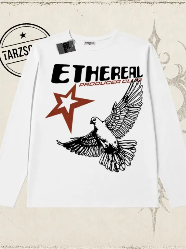 Unisex Ethereal Biskilet Yaka  Long Sleeve Beyaz