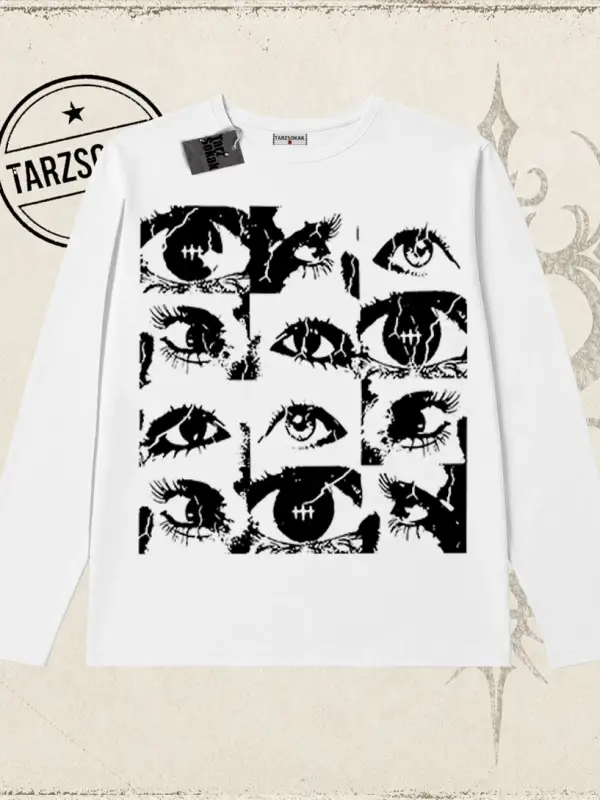 Unisex Eyes World Wide Biskilet Yaka  Long Sleeve Beyaz