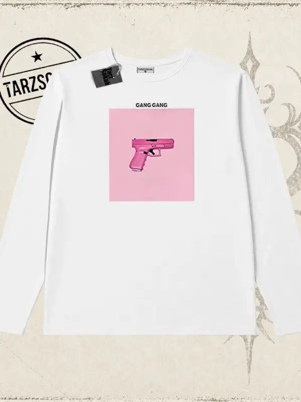 Unisex Gang Gang Biskilet Yaka  Long Sleeve Beyaz