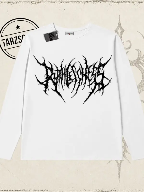 Unisex Gothic Ruthless Biskilet Yaka  Long Sleeve Beyaz