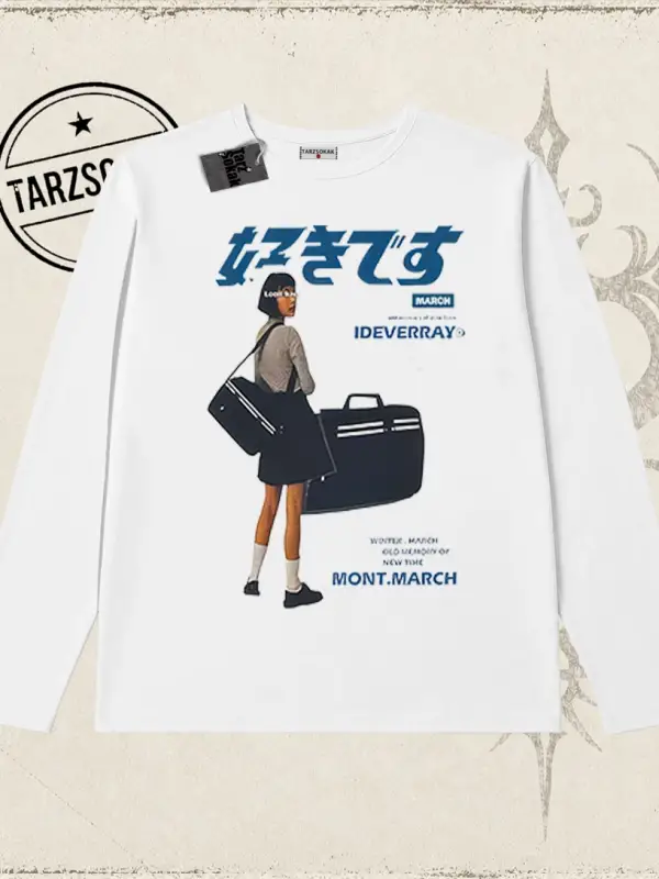 Unisex Harajuku Girl Biskilet Yaka  Long Sleeve Beyaz