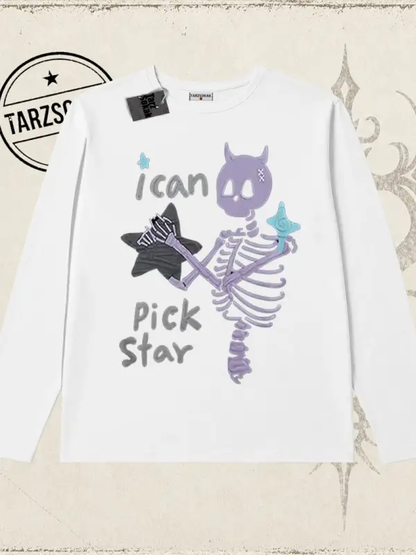 Unisex I Can Pick Star Biskilet Yaka  Long Sleeve Beyaz