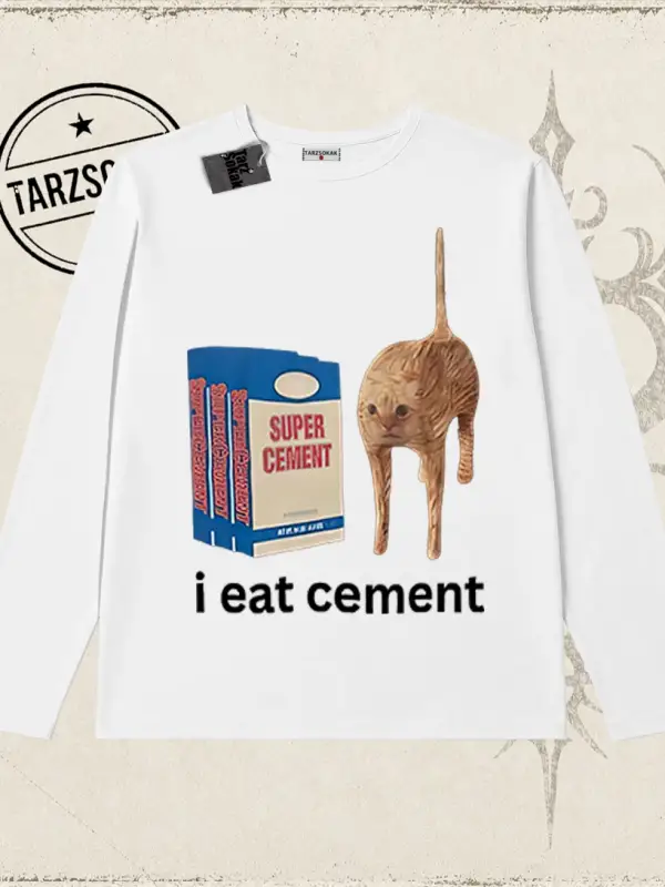 Unisex i eat cement Biskilet Yaka  Long Sleeve Beyaz
