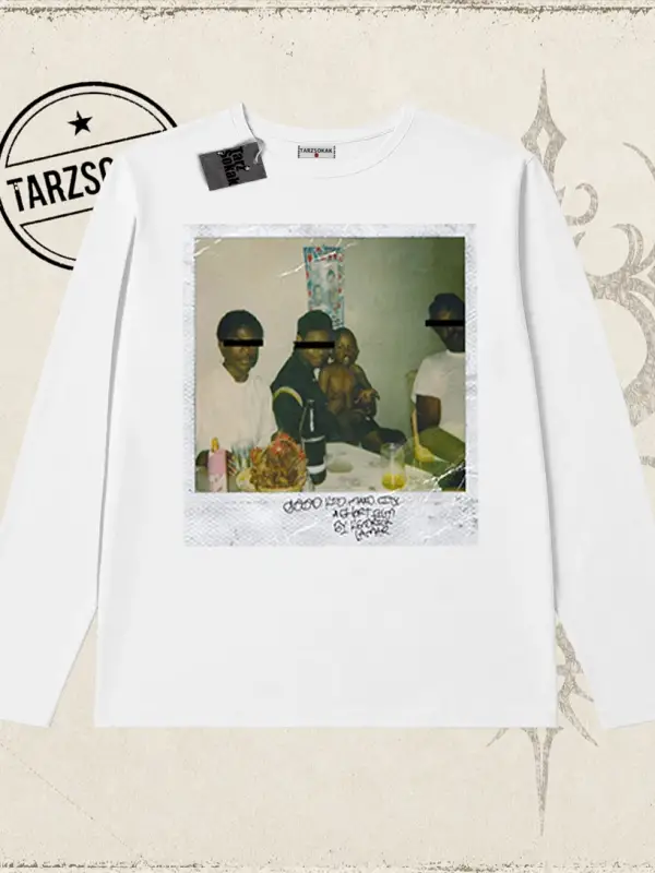 Unisex Kendrick Lamar M.a.a.d City Biskilet Yaka  Long Sleeve Beyaz