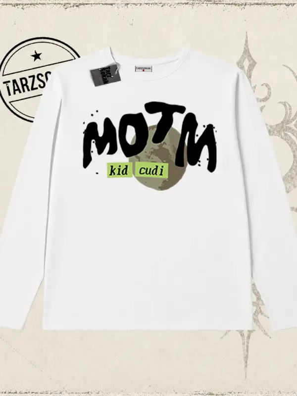 Unisex Kid Cudi Man Of The Moon Biskilet Yaka  Long Sleeve Beyaz