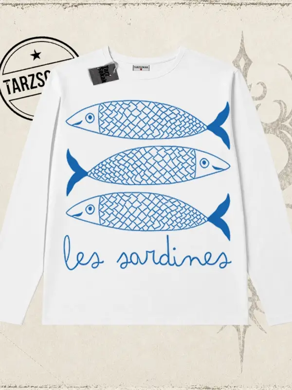Unisex Les Sardines Biskilet Yaka  Long Sleeve Beyaz