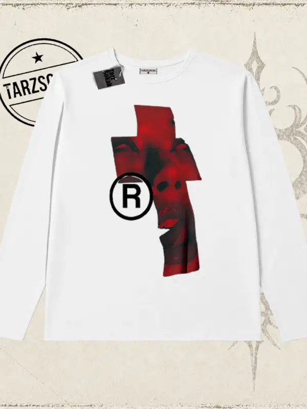 Unisex Lip R Biskilet Yaka  Long Sleeve Beyaz