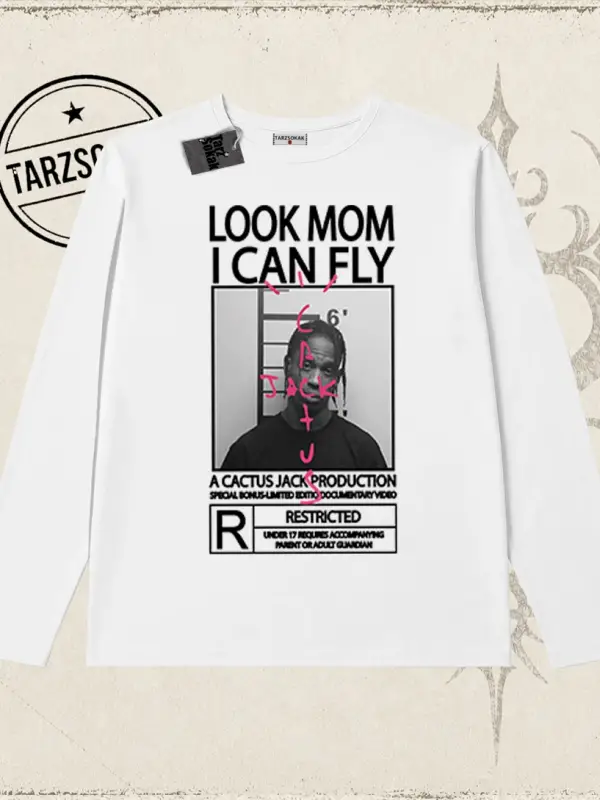 Unisex Look Mom I Can Fly Biskilet Yaka  Long Sleeve Beyaz