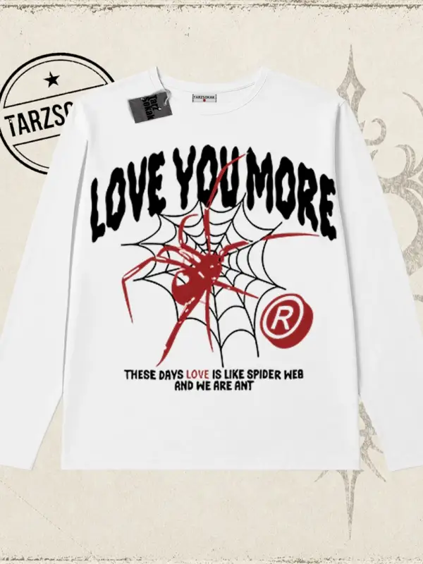 Unisex Love You More Biskilet Yaka  Long Sleeve Beyaz