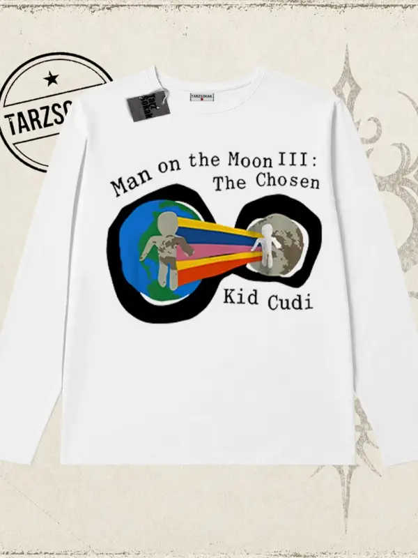 Unisex Man On The Moon 3 Kid Cudi Biskilet Yaka  Long Sleeve Beyaz