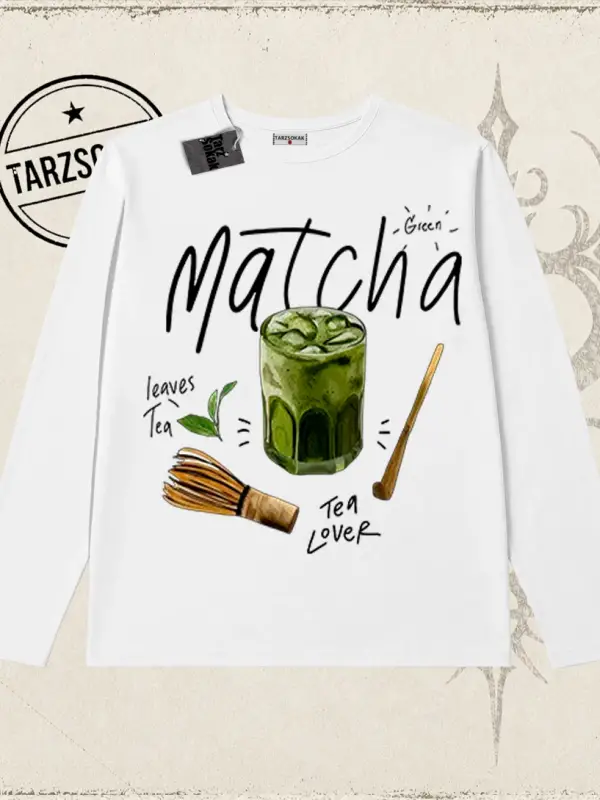 Unisex Matcha Biskilet Yaka  Long Sleeve Beyaz