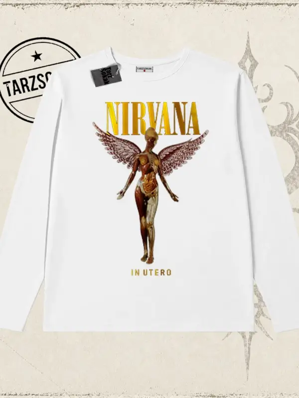 Unisex Nirvana Angel Biskilet Yaka  Long Sleeve Beyaz