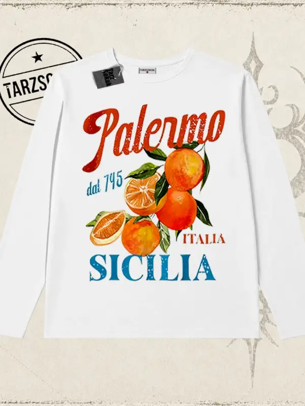 Unisex Palermo Sicilia Biskilet Yaka  Long Sleeve Beyaz