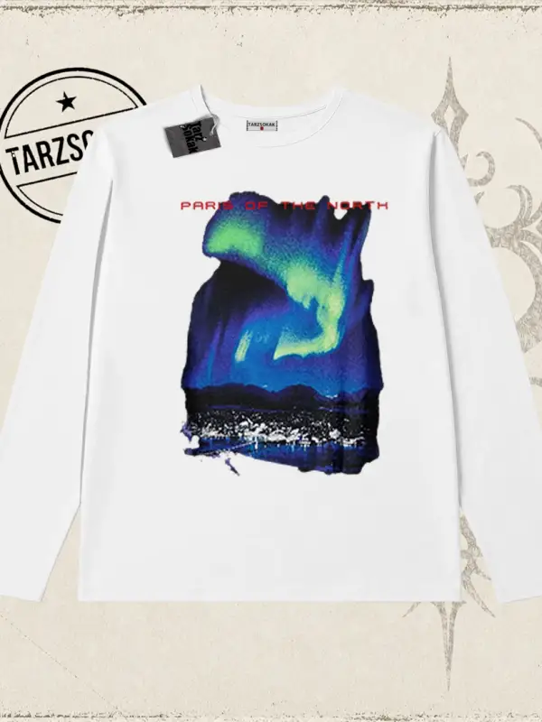 Unisex Paris Biskilet Yaka  Long Sleeve Beyaz