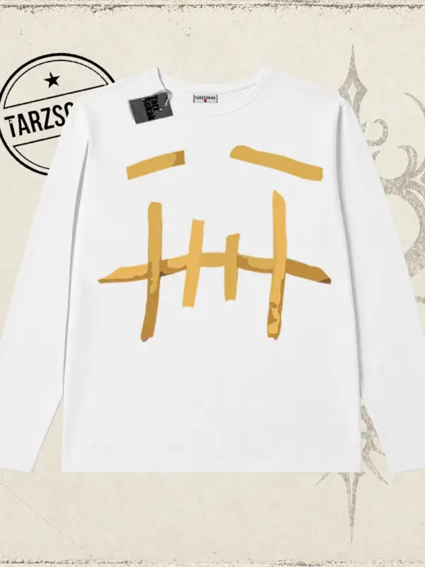 Unisex Patates Cactus Jack Biskilet Yaka  Long Sleeve Beyaz