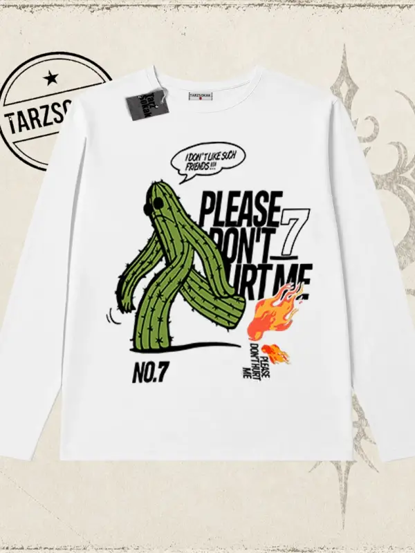 Unisex Please Dont Hurt Me Biskilet Yaka  Long Sleeve Beyaz
