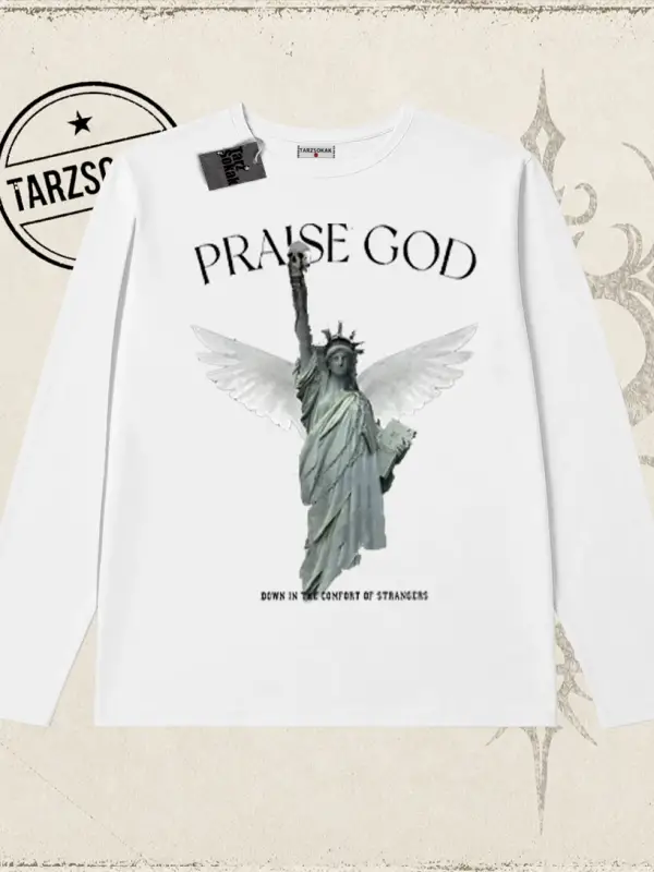 Unisex Praise God Biskilet Yaka  Long Sleeve Beyaz