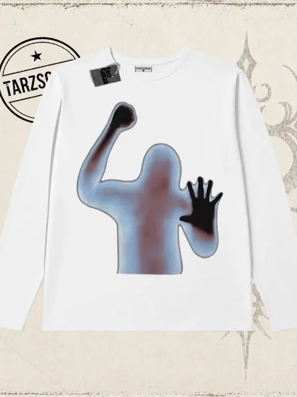 Unisex Psycho Biskilet Yaka  Long Sleeve Beyaz