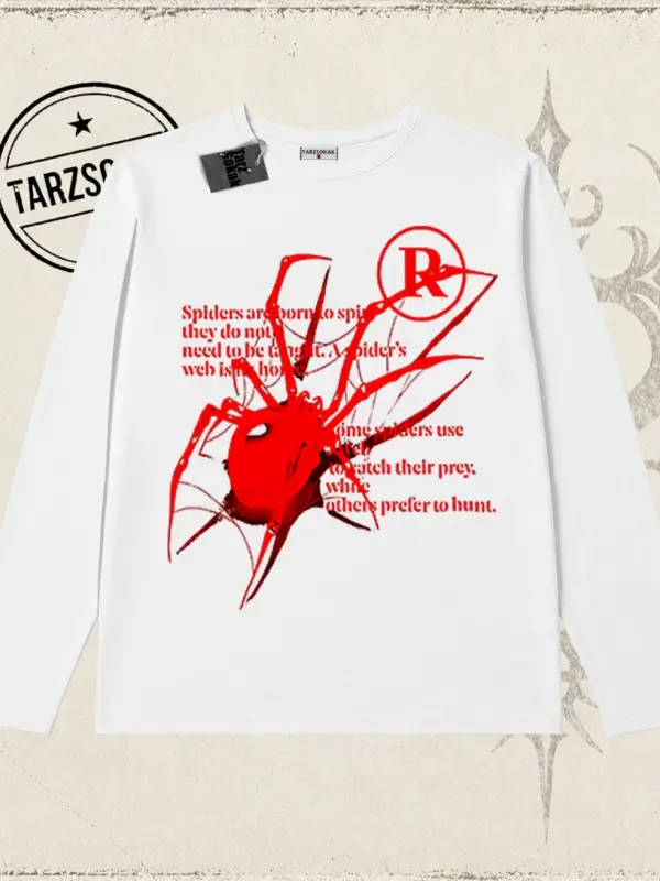 Unisex R Spider Biskilet Yaka  Long Sleeve Beyaz