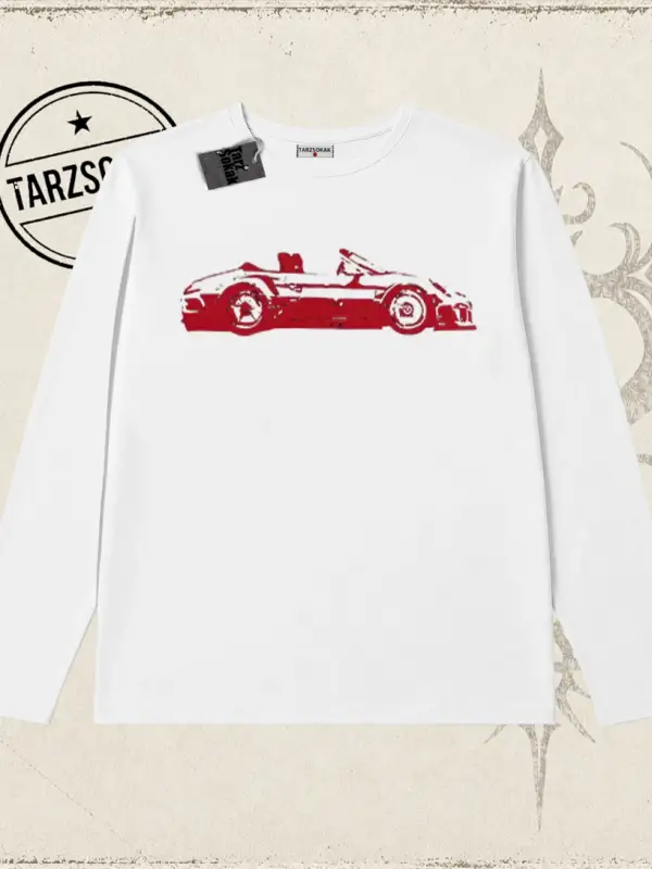 Unisex Red Cabrio Biskilet Yaka  Long Sleeve Beyaz