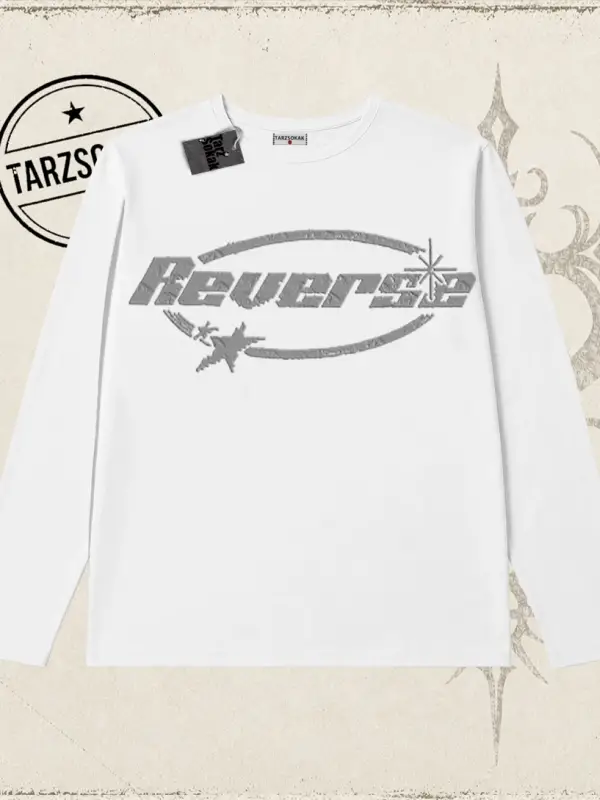 Unisex Reverse Biskilet Yaka  Long Sleeve Beyaz