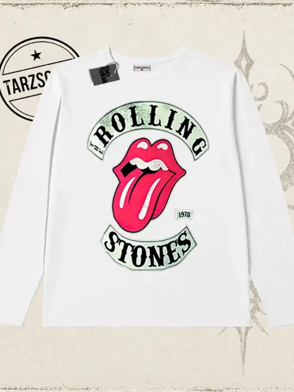 Unisex Rolling Stones 1978 Biskilet Yaka  Long Sleeve Beyaz