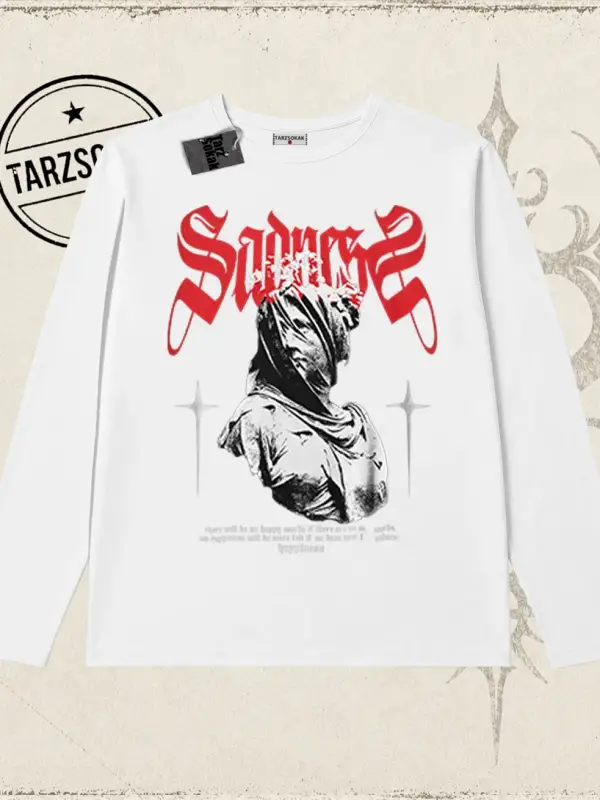 Unisex Sadness Biskilet Yaka  Long Sleeve Beyaz