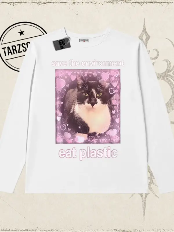 Unisex Save The Environment Biskilet Yaka  Long Sleeve Beyaz