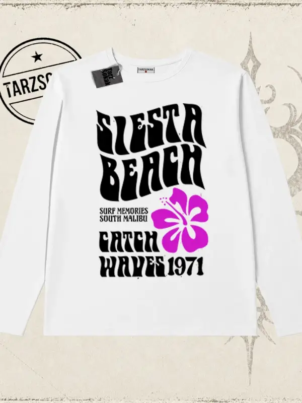 Unisex Siesta Beach Biskilet Yaka  Long Sleeve Beyaz