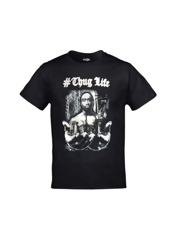 Unisex Siyah 2pac Thug Life Baskılı