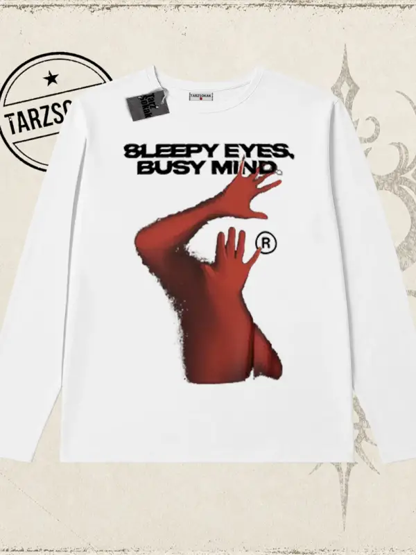 Unisex Sleepy Eyes Biskilet Yaka  Long Sleeve Beyaz