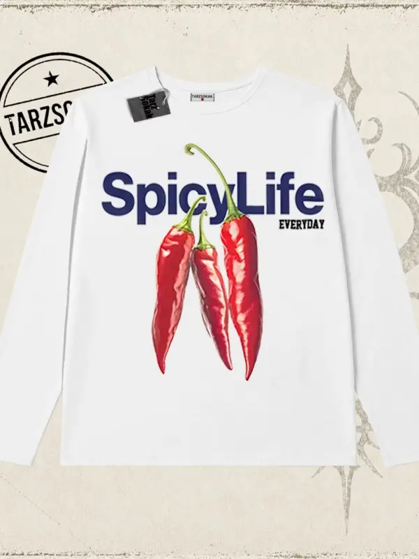Unisex Spicylife Biskilet Yaka  Long Sleeve Beyaz