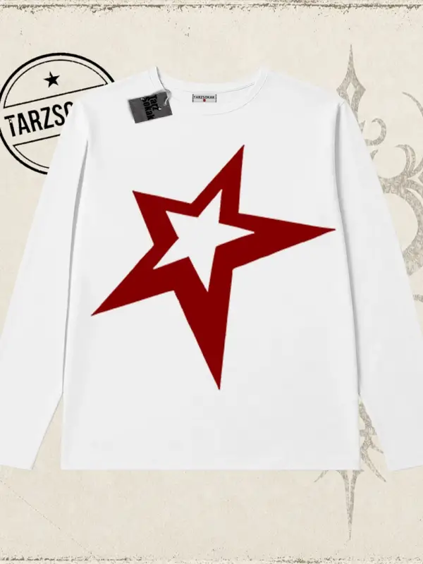 Unisex Star Biskilet Yaka  Long Sleeve Beyaz